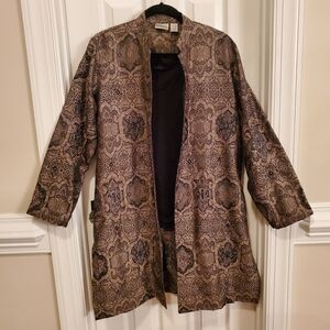 Chico's Tunic Jacket With Beaded Elegant Brown and Black Pattern Sz 1